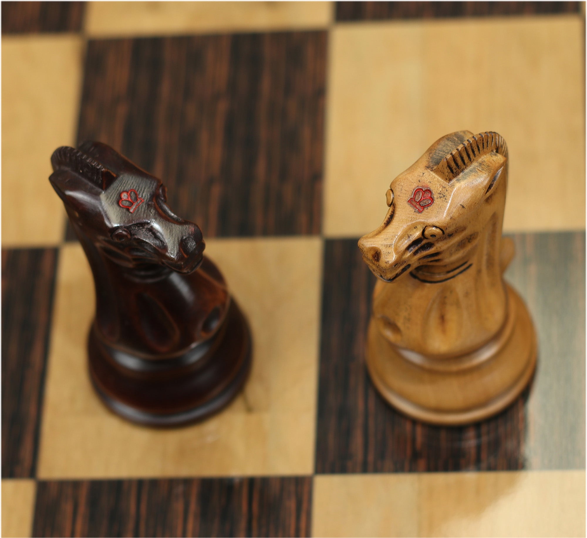 B & Company Reproduced Staunton 4.4" Chess Set in Distressed Boxwood and Mahogany