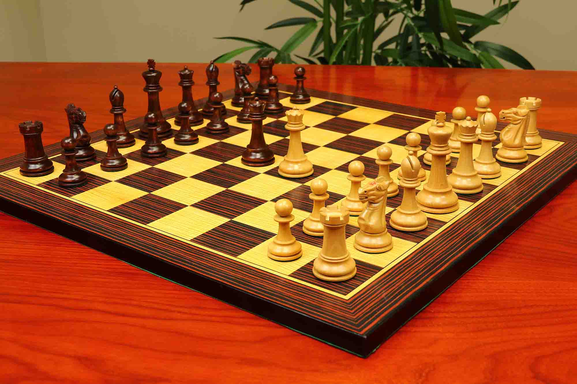 17th Olympiad Havana 1966 Circa Reproduction 3.78" Staunton Chessmen Natural/Mahogany Stained Boxwood