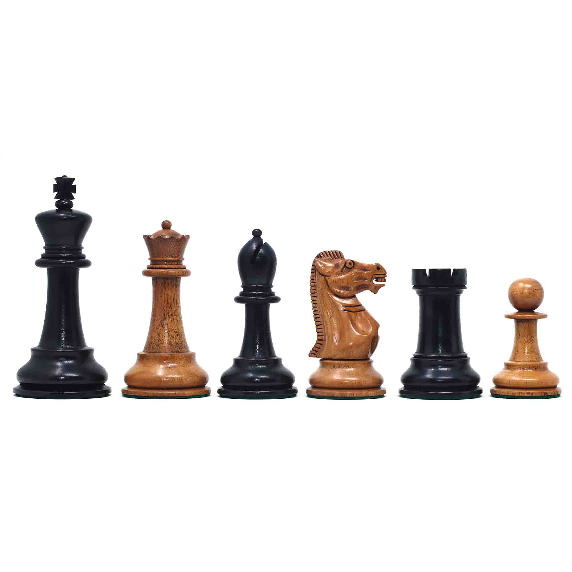 17th Olympiad Havana 1966 Circa Reproduction 3.78" Staunton Chessmen Distressed/Ebonised Boxwood