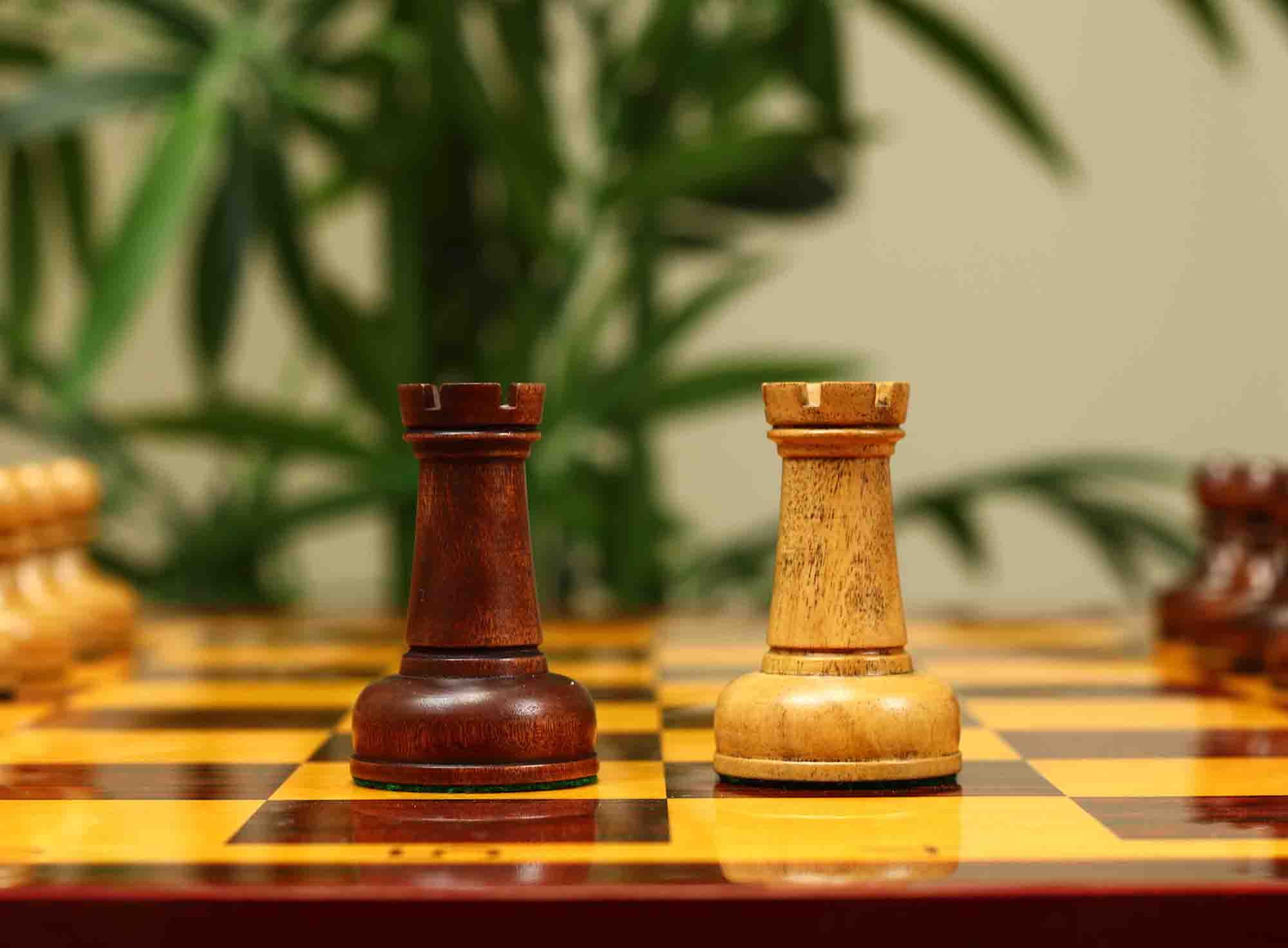 1962 Soviet Championship Historical Reproduced Tal Chess set 4" - Distressed and Mahogany Stained Boxwood