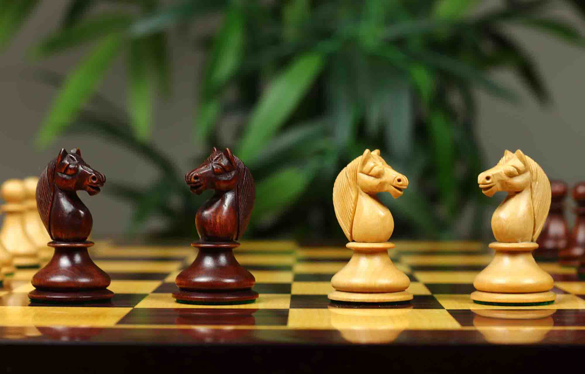 1830 Dublin Style Reproduced Historical Chess Set - 3.75" King Height in Natural & Mahogany Stained Boxwood