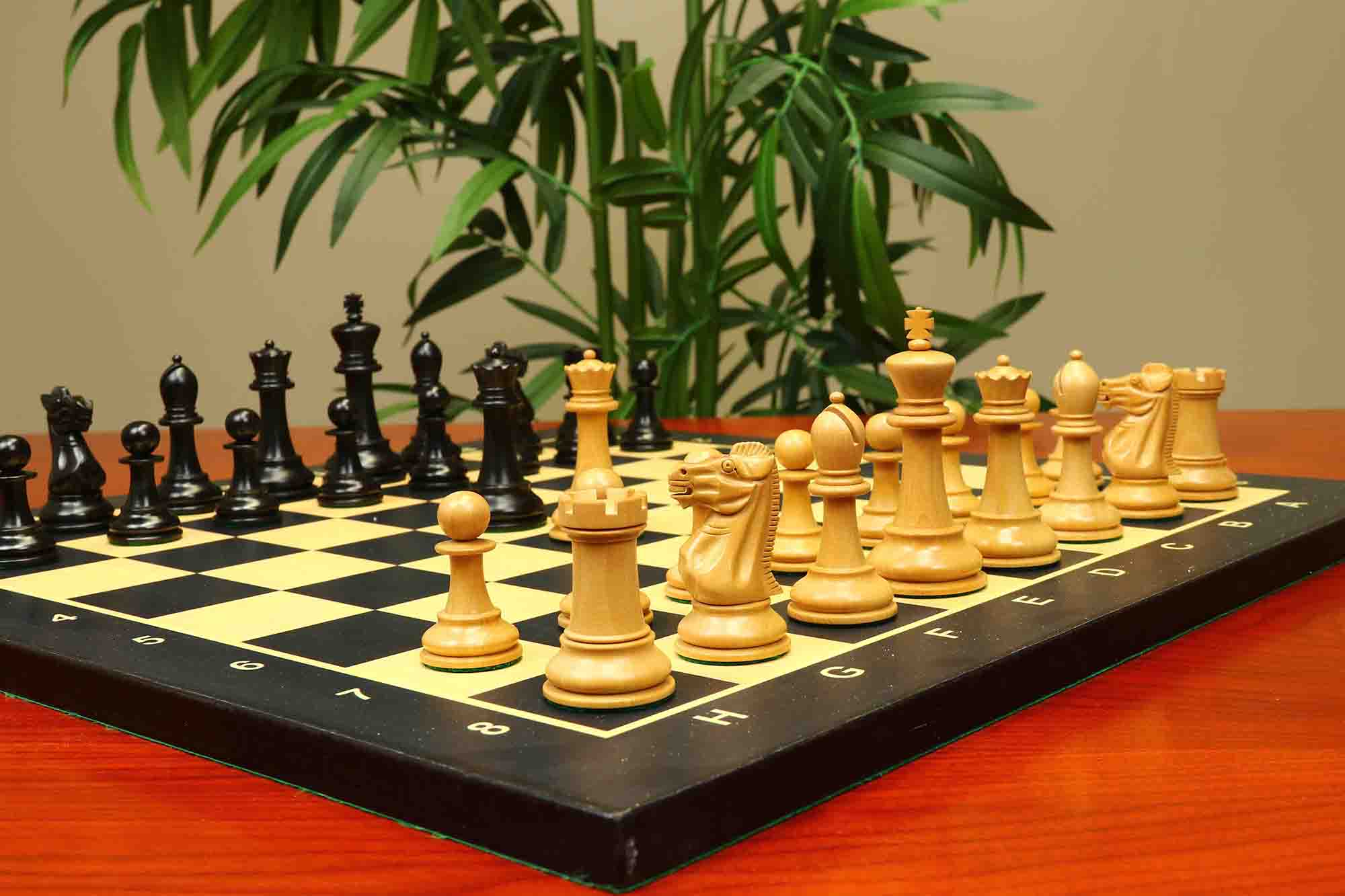 17th Olympiad Havana 1966 Circa Reproduction 3.78" Staunton Chessmen Natural/Ebonised Boxwood