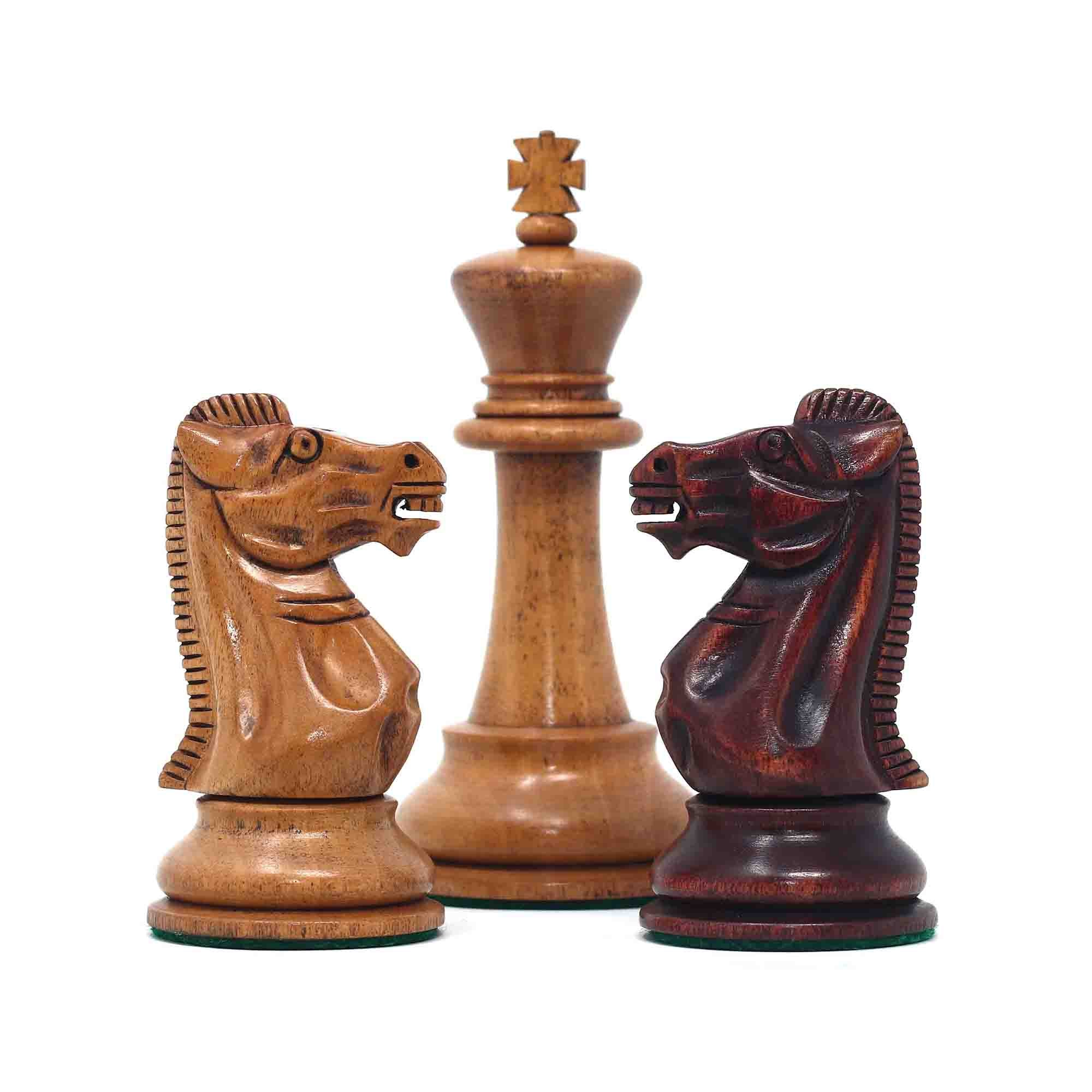 17th Olympiad Havana 1966 Circa Reproduction 3.78" Staunton Chessmen Distressed/Mahogany Stained Boxwood