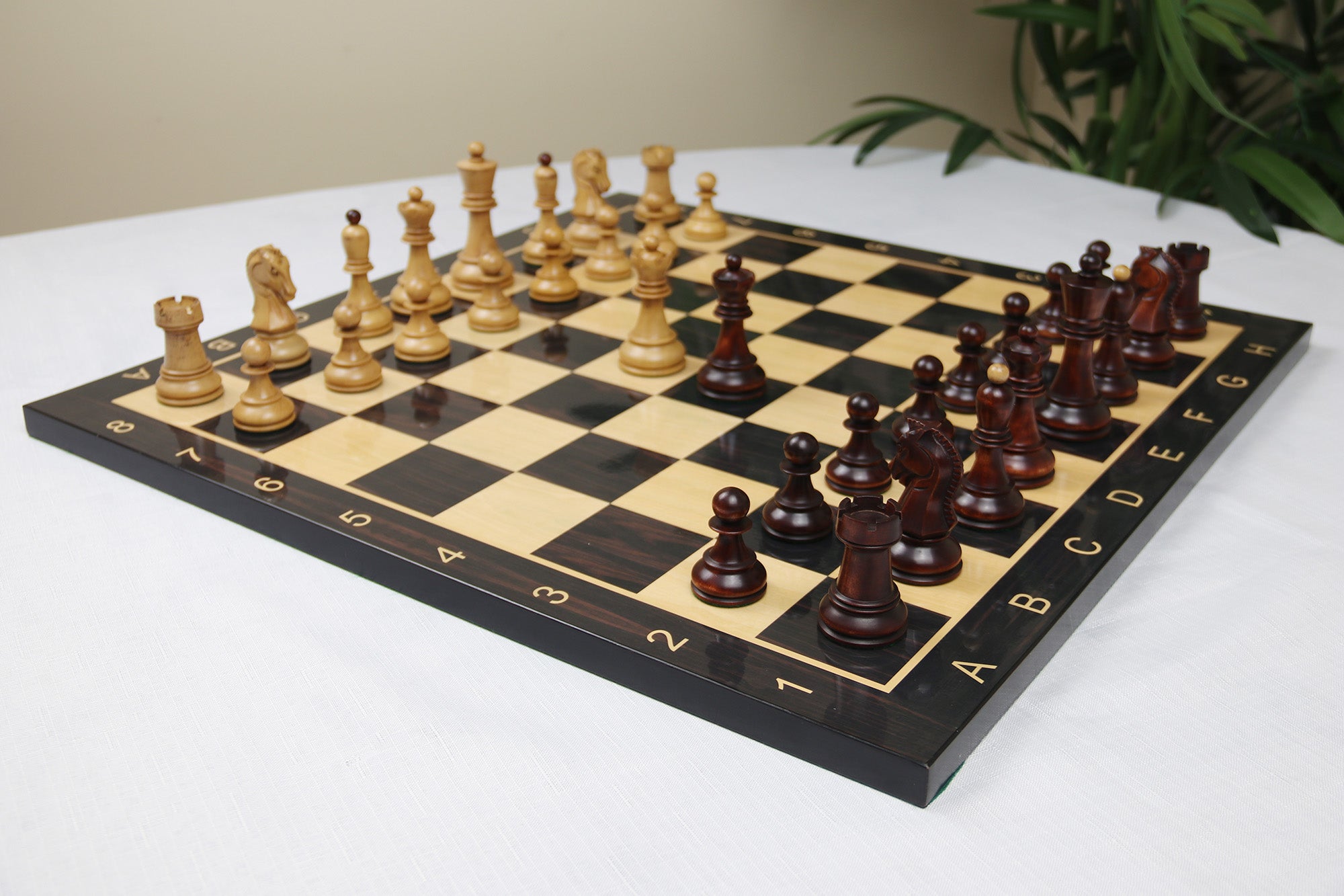 The Fischer Dubrovnik 1970 Upgraded Version Chess set in Distressed and Mahogany Stained Boxwood