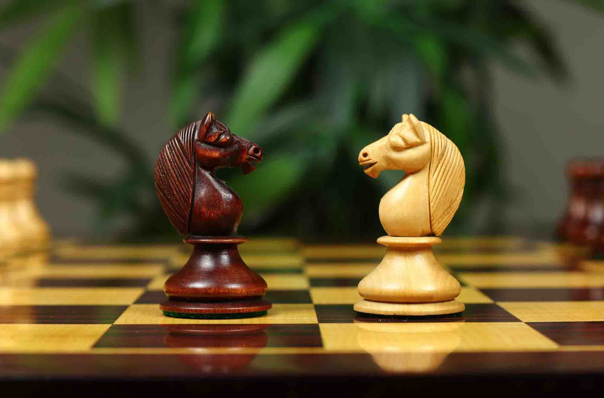 1830 Dublin Style Reproduced Historical Chess Set - 3.75" King Height in Natural & Mahogany Stained Boxwood