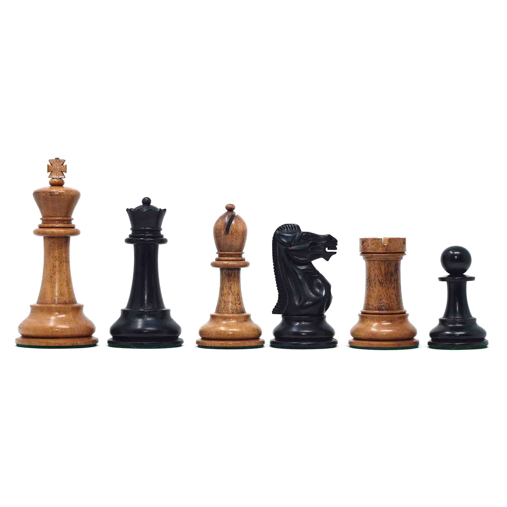 17th Olympiad Havana 1966 Circa Reproduction 3.78" Staunton Chessmen Distressed/Ebonised Boxwood