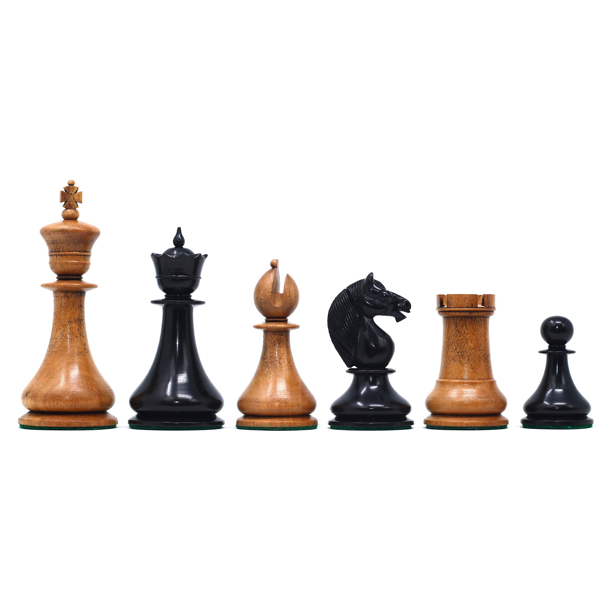 1830 Dublin Style Reproduced Historical Chess Set - 3.75" King Height in Distressed Boxwood & Ebony Wood