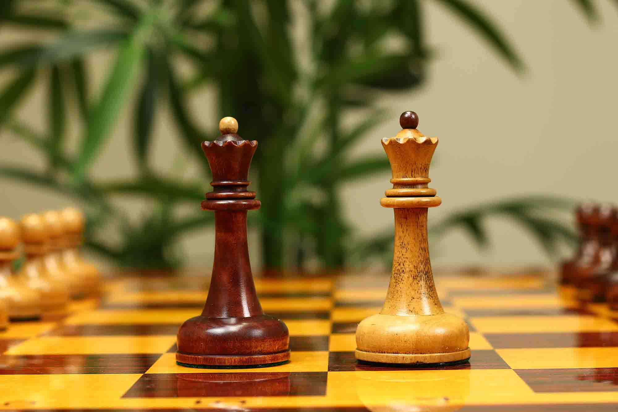 1962 Soviet Championship Historical Reproduced Tal Chess set 4" - Distressed and Mahogany Stained Boxwood