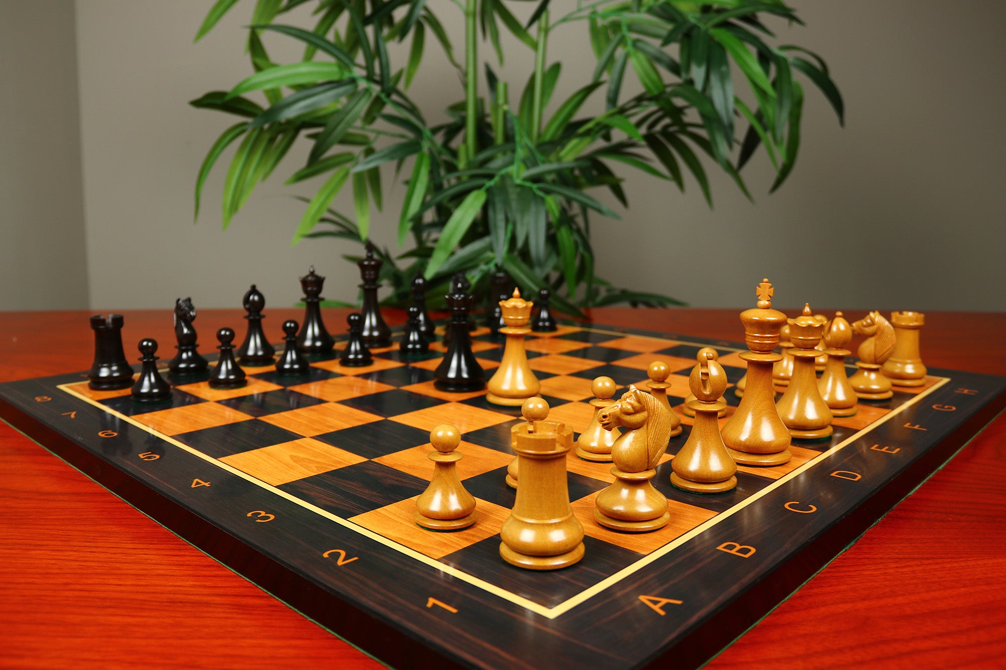 1830 Dublin Style Reproduced Historical Chess Set - 3.75" King Height in Antiqued Boxwood & Ebony Wood