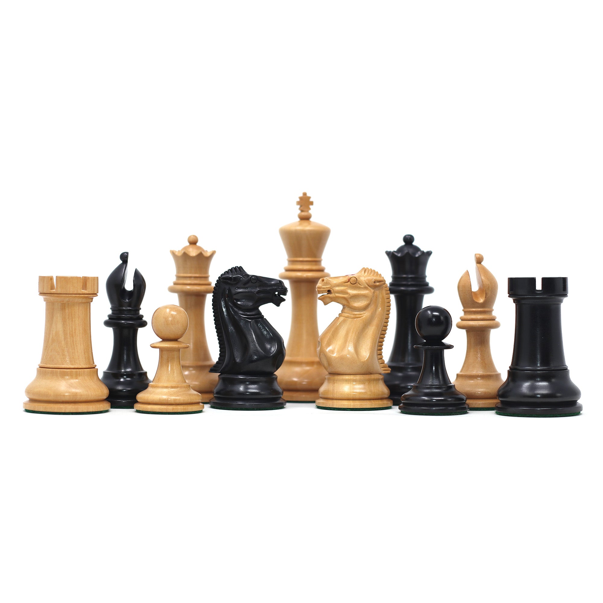 Anderson 1855-60 Reproduced 4.4" Staunton Chessmen in Non-Antiqued Boxwood & Ebonised