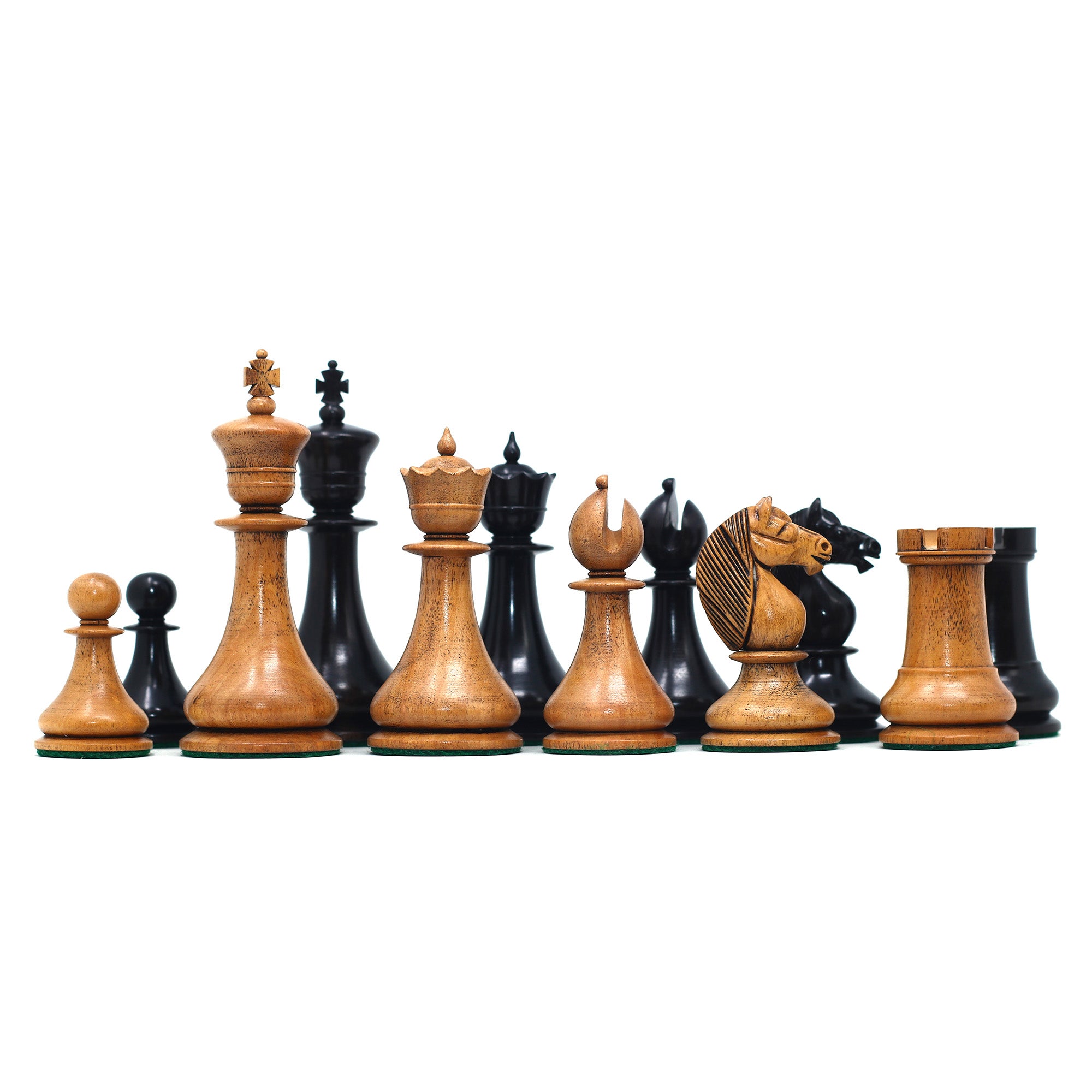 1830 Dublin Style Reproduced Historical Chess Set - 3.75" King Height in Distressed Boxwood & Ebony Wood