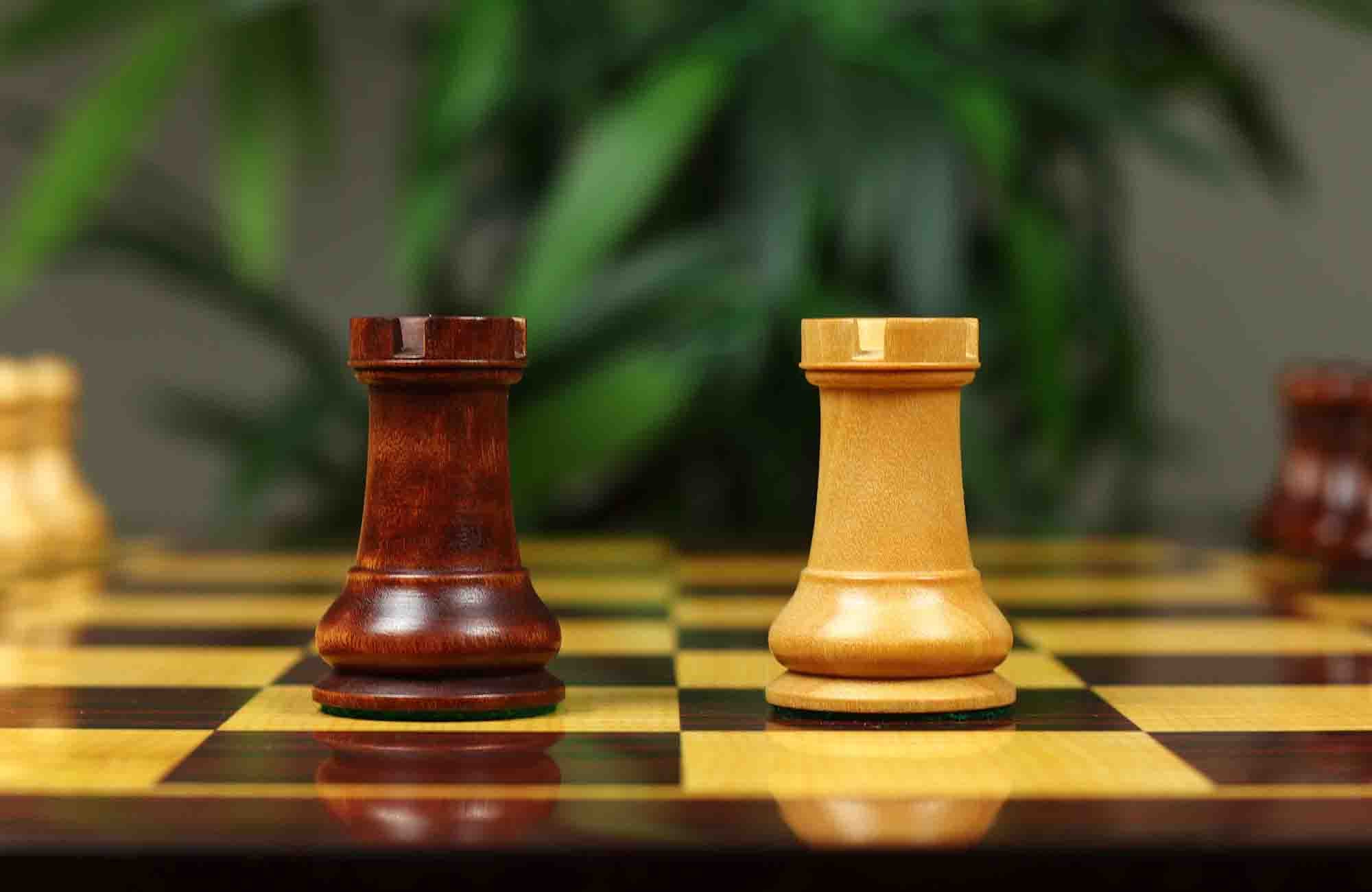 1830 Dublin Style Reproduced Historical Chess Set - 3.75" King Height in Natural & Mahogany Stained Boxwood