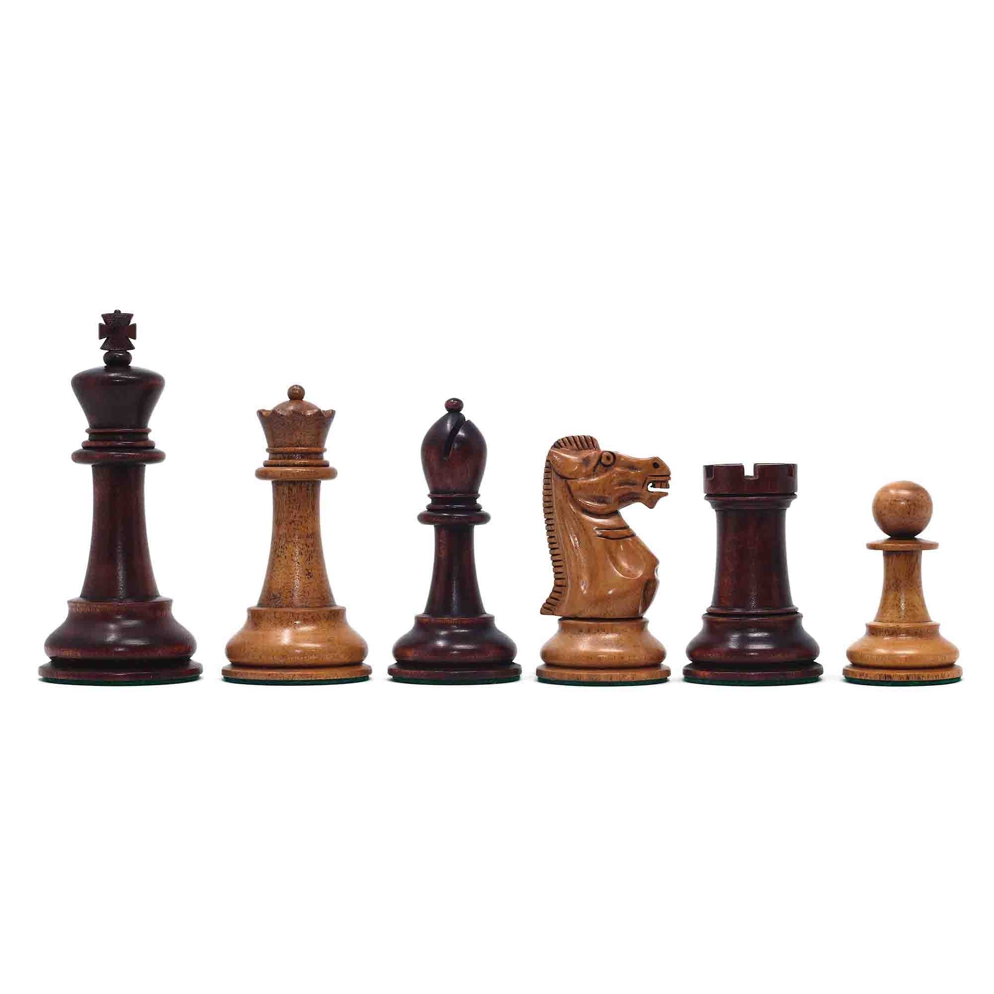 17th Olympiad Havana 1966 Circa Reproduction 3.78" Staunton Chessmen Distressed/Mahogany Stained Boxwood