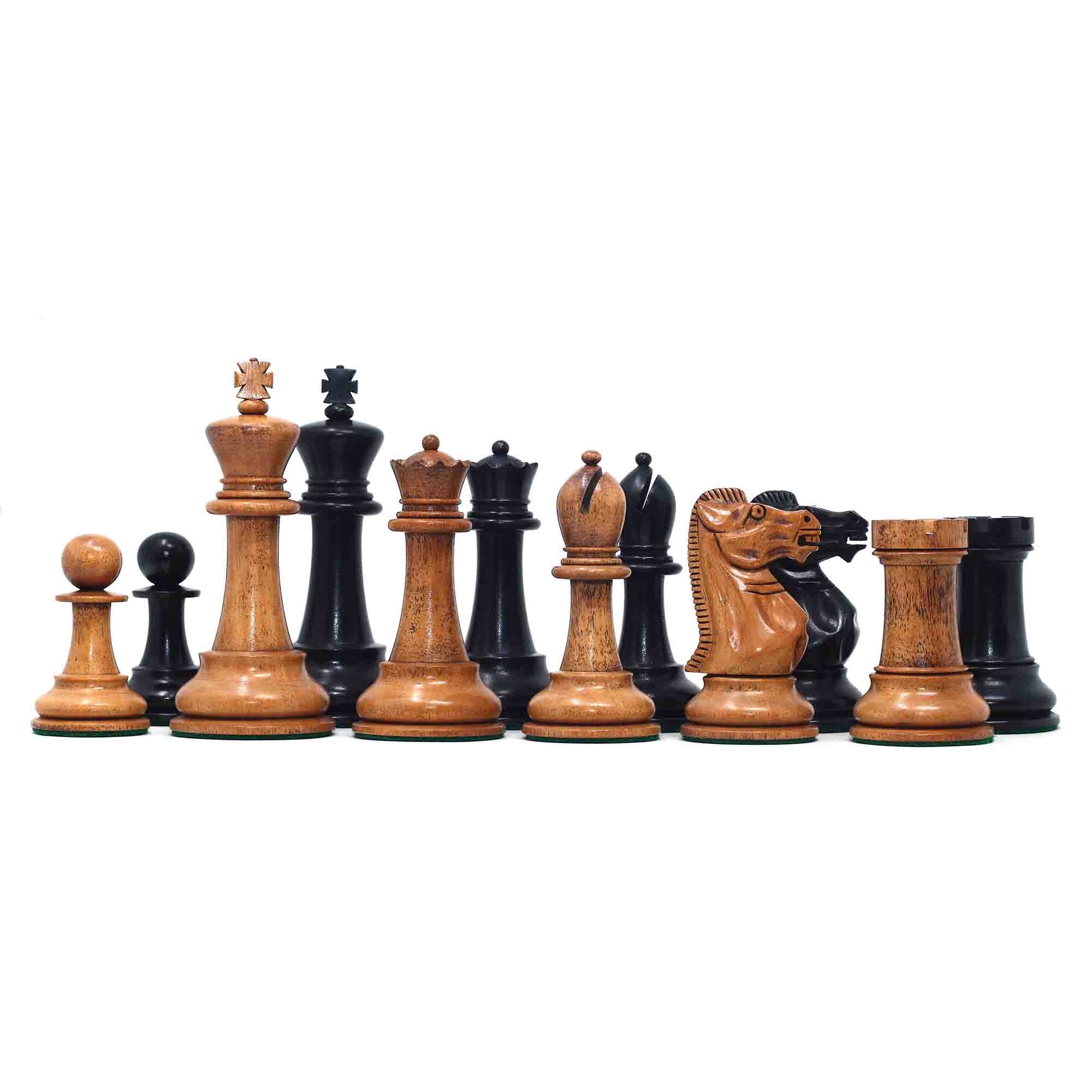 17th Olympiad Havana 1966 Circa Reproduction 3.78" Staunton Chessmen Distressed/Ebonised Boxwood