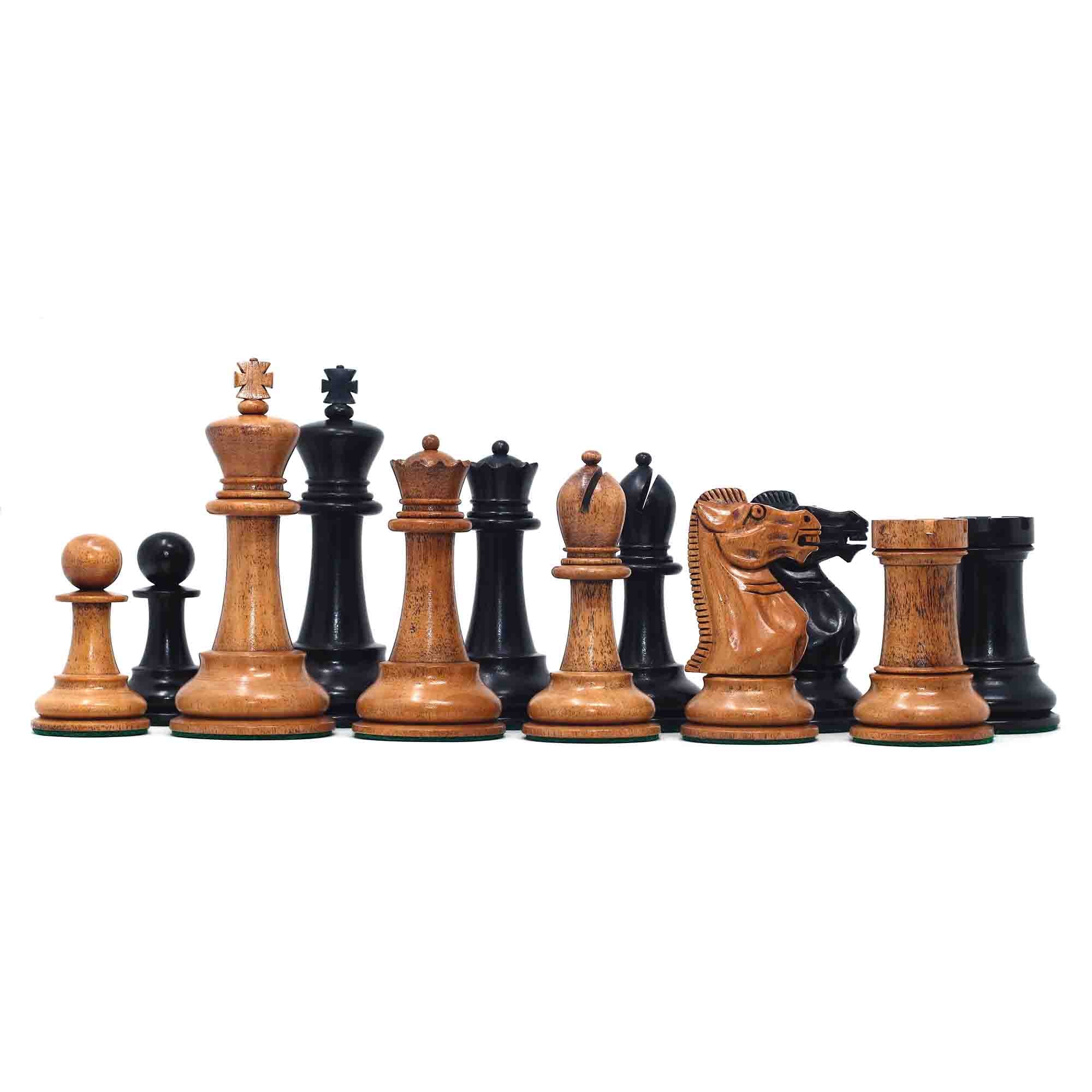 17th Olympiad Havana 1966 Circa Reproduction 3.78" Staunton Chessmen Ebony/Distressed Boxwood