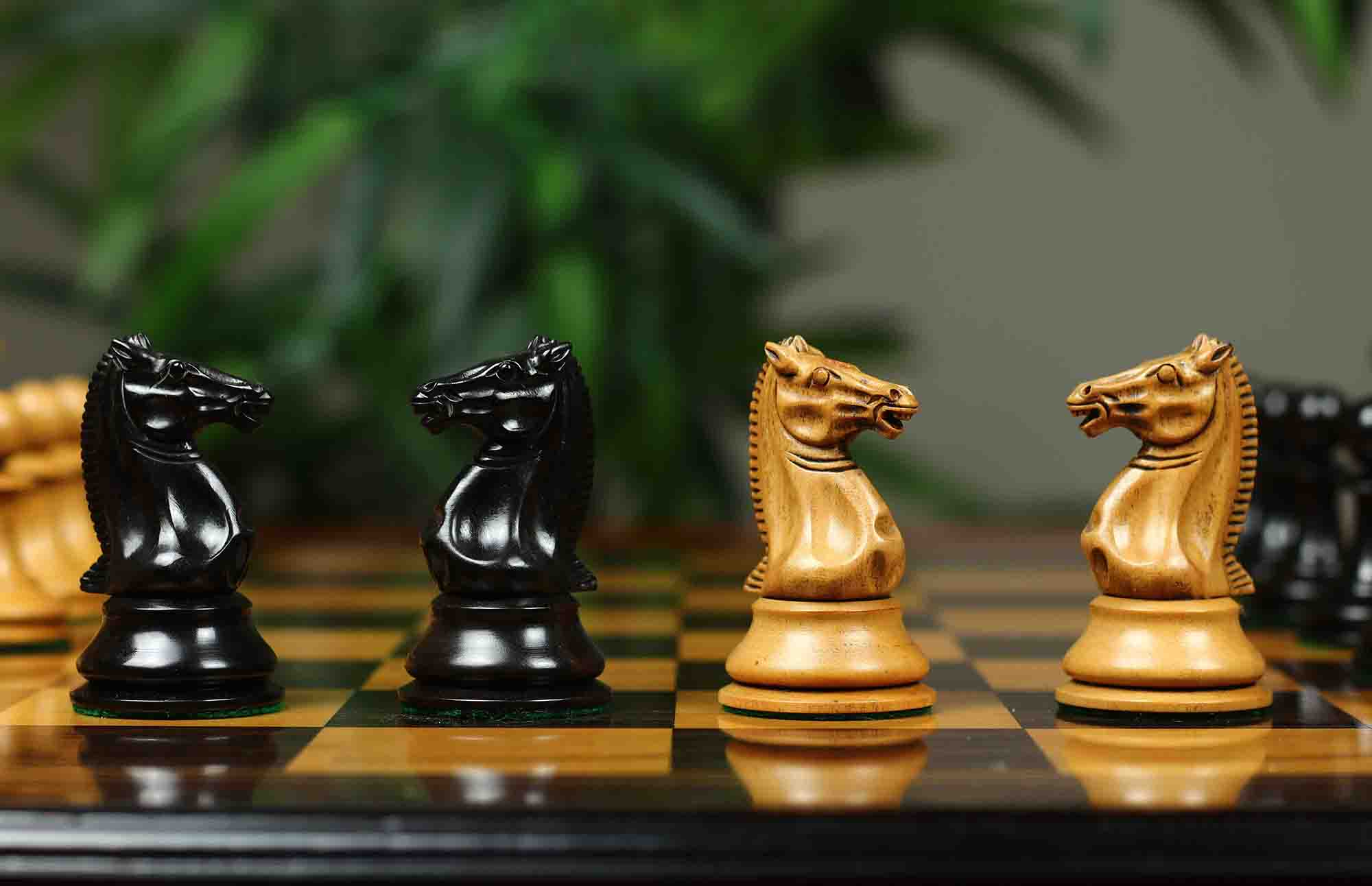 1851-52 Early 2880 Jaques of London Reproduced Vintage 4.4" Chess set Distressed Boxwood/Ebony Wood wood