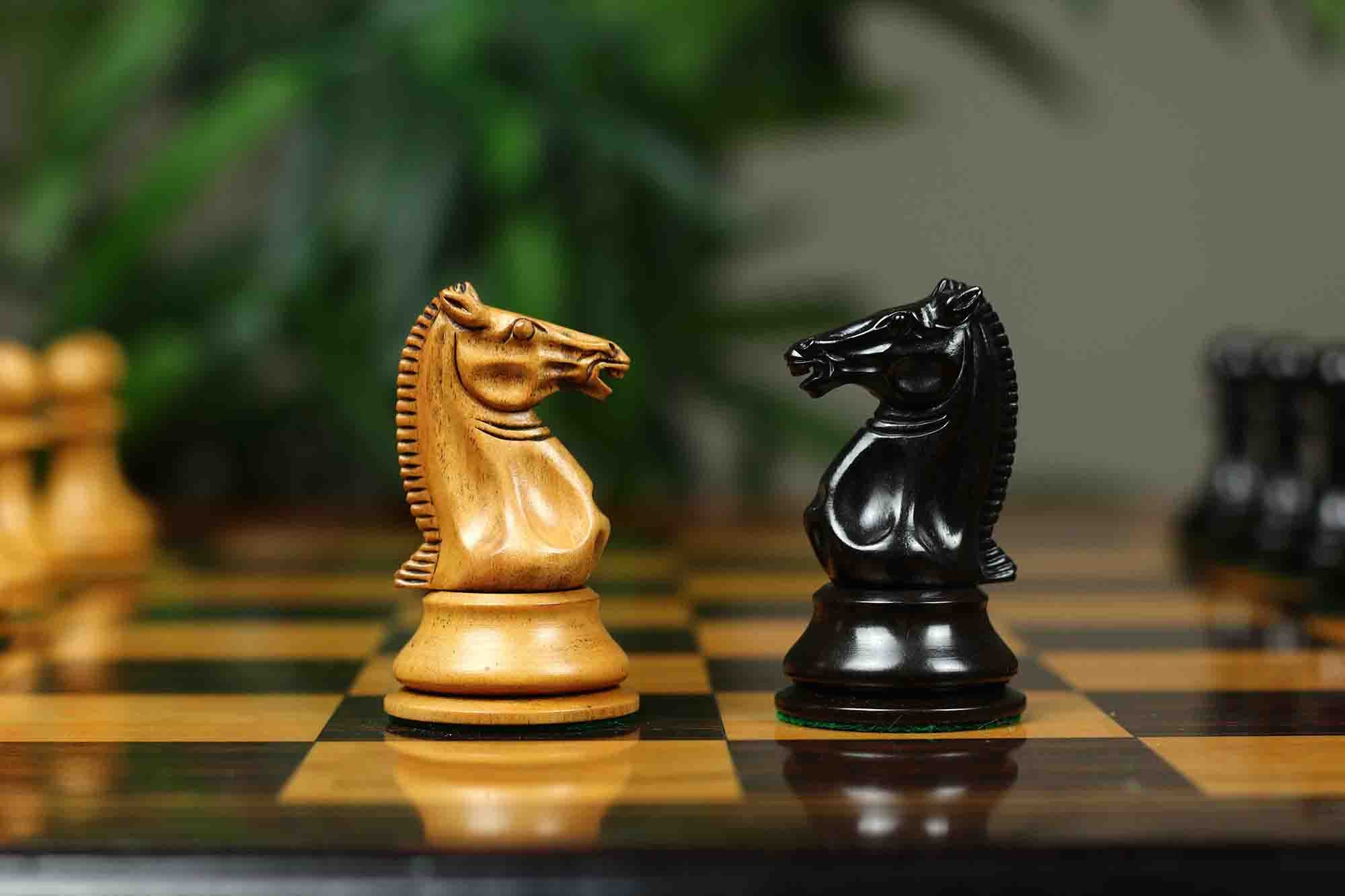 1851-52 Early 2880 Jaques of London Reproduced Vintage 4.4" Chess set Distressed Boxwood/Ebony Wood wood