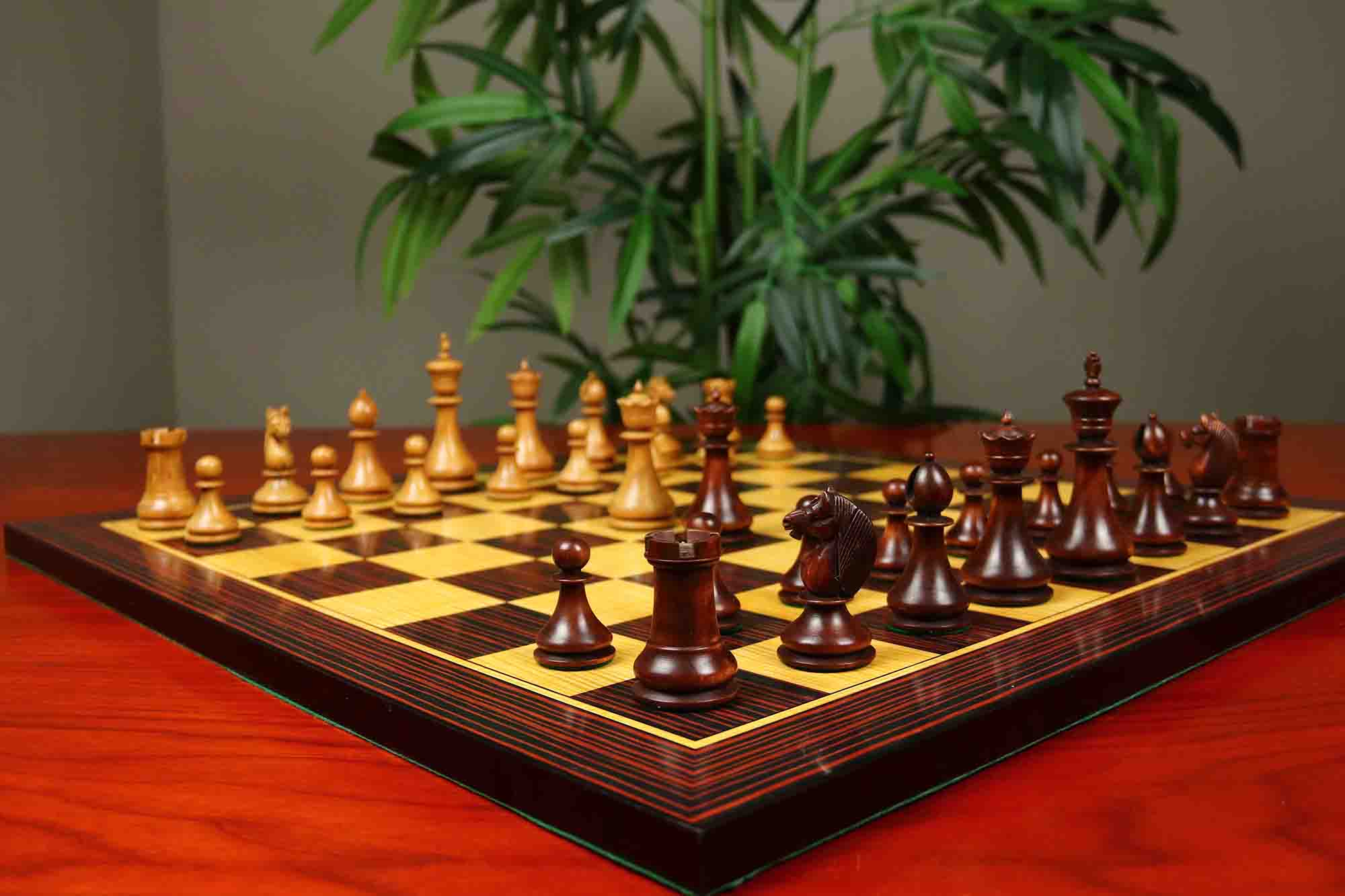 1830 Dublin Style Reproduced Historical Chess Set - 3.75" King Height in Distressed & Mahogany Stained Boxwood