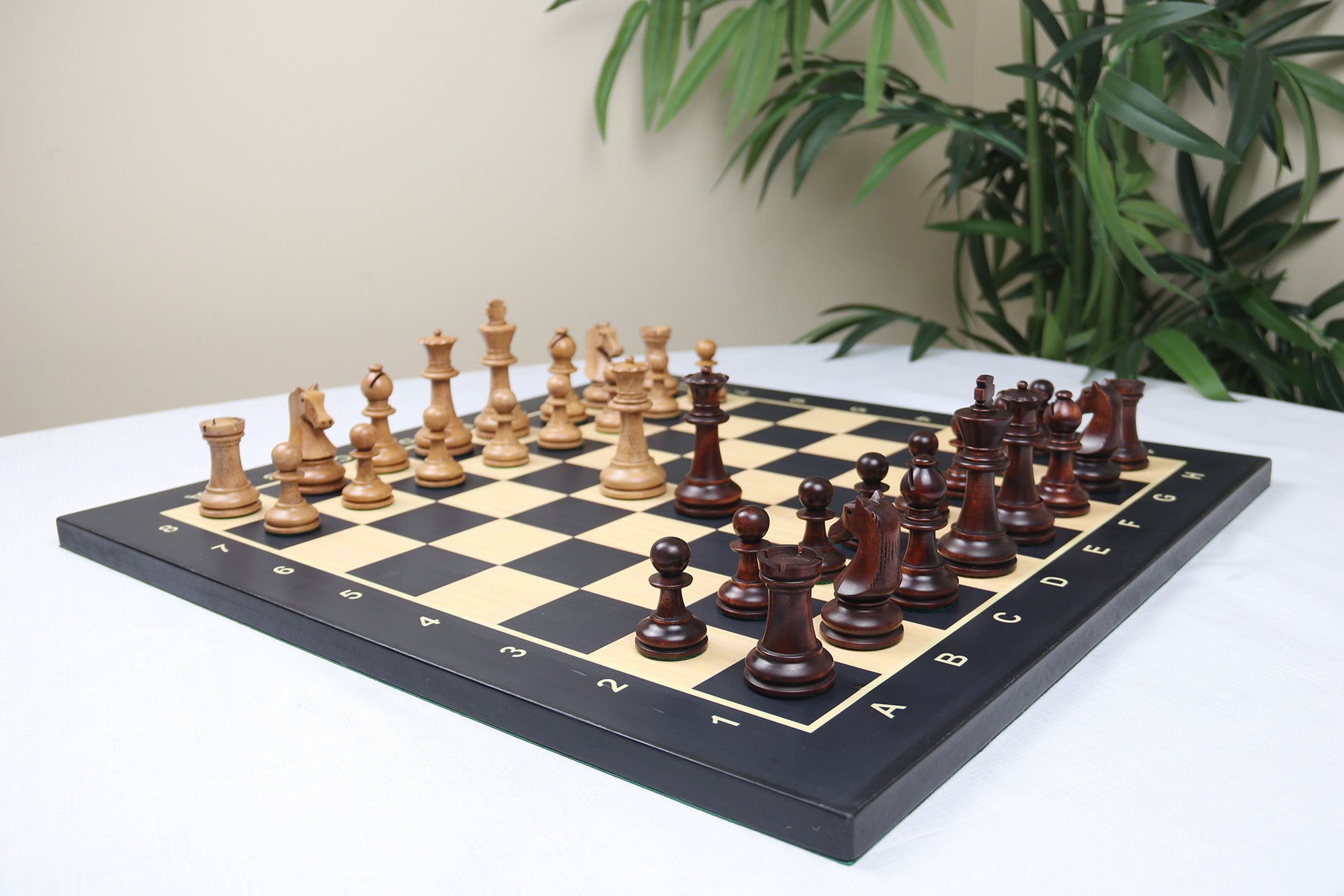 Henri Chavet Reproduced Chess Set in Distressed and Mahogany Stained Boxwood- 3.75" King Height