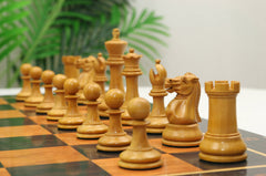 Jaques Zukertort 1875 Reproduction Library 3.5" Chessmen in Original Aged Antique Look/Mahogany Gilded Boxwood