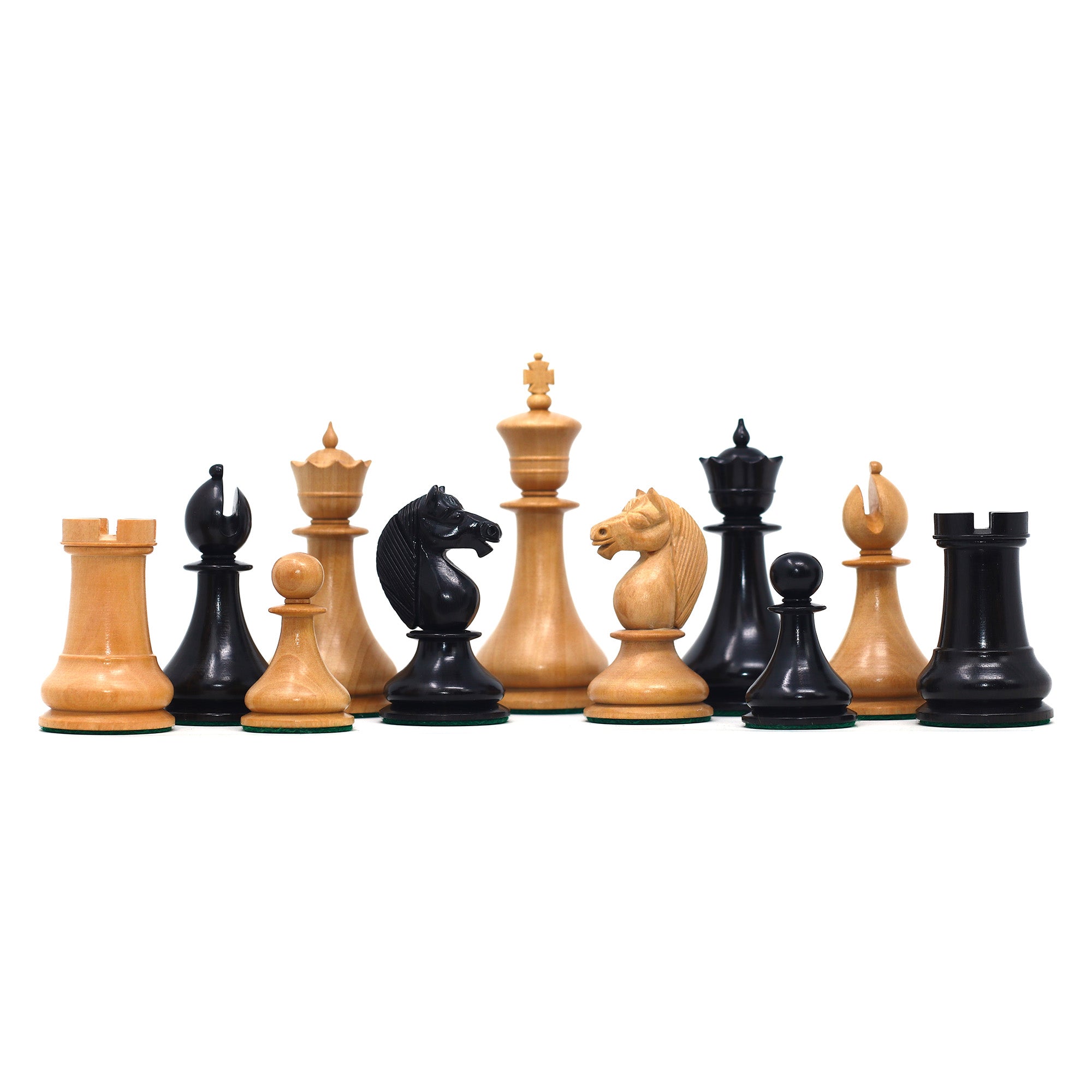 1830 Dublin Style Reproduced Historical Chess Set - 3.75" King Height in Natural Boxwood & Ebony Wood