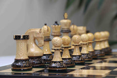 Leningrad Series 4" Luxury Staunton Chess Set in Lacquered Black Burnt Boxwood