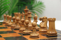 Jaques Zukertort 1875 Reproduction Library 3.5" Chessmen in Distressed/Mahogany Gilded Boxwood
