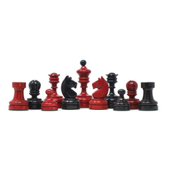 Reproduction Vintage 1930 German Knubbel 3.5" Chess Set in Ebonised & Red Gilded Box wood