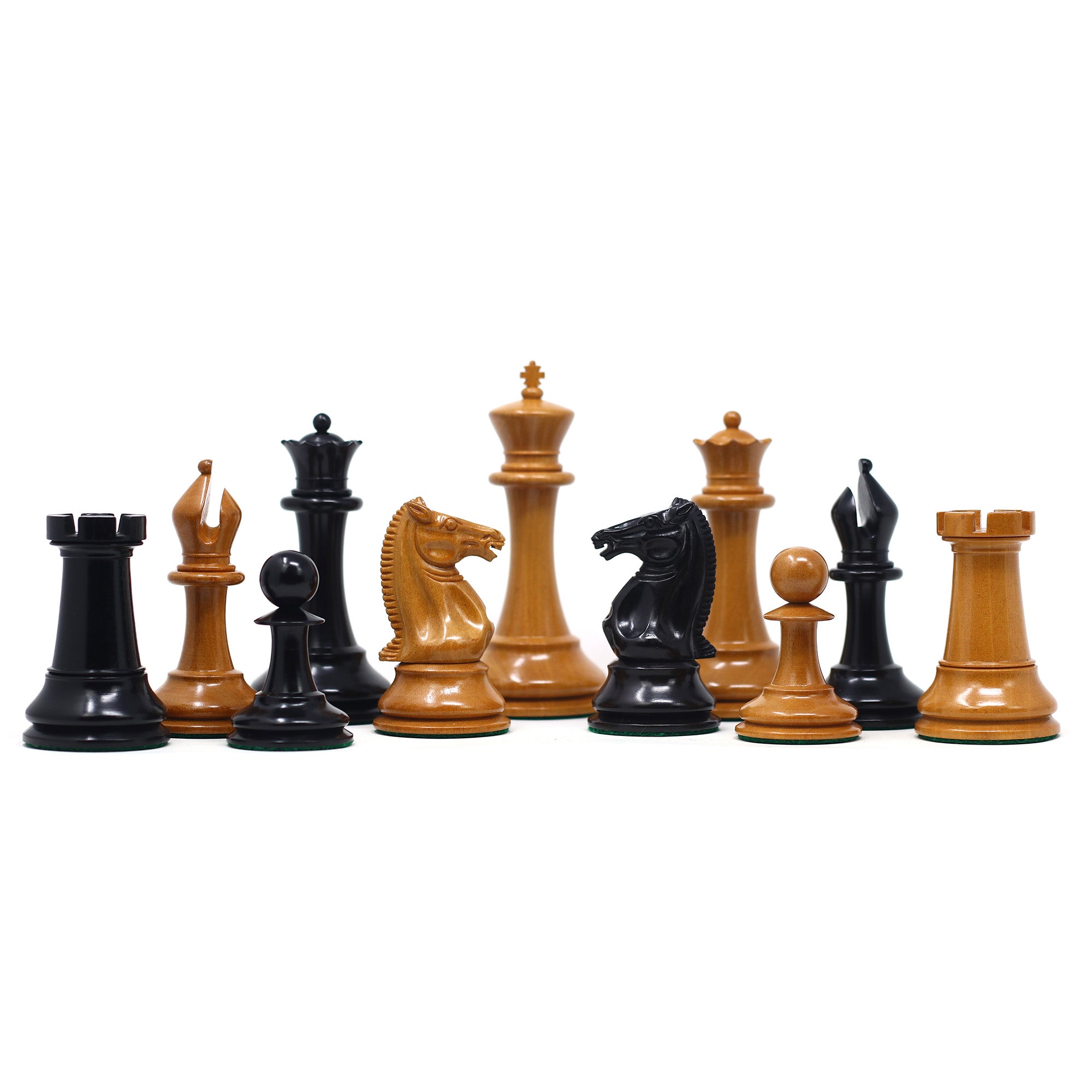 1851-52 Early 2880 Jaques of London Reproduced Vintage 4.4" Chess set Antiqued Boxwood/ Ebony wood