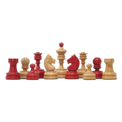Reproduction Vintage 1930 German Knubbel 3.5" Chess Set in Natural & Red Gilded Box wood