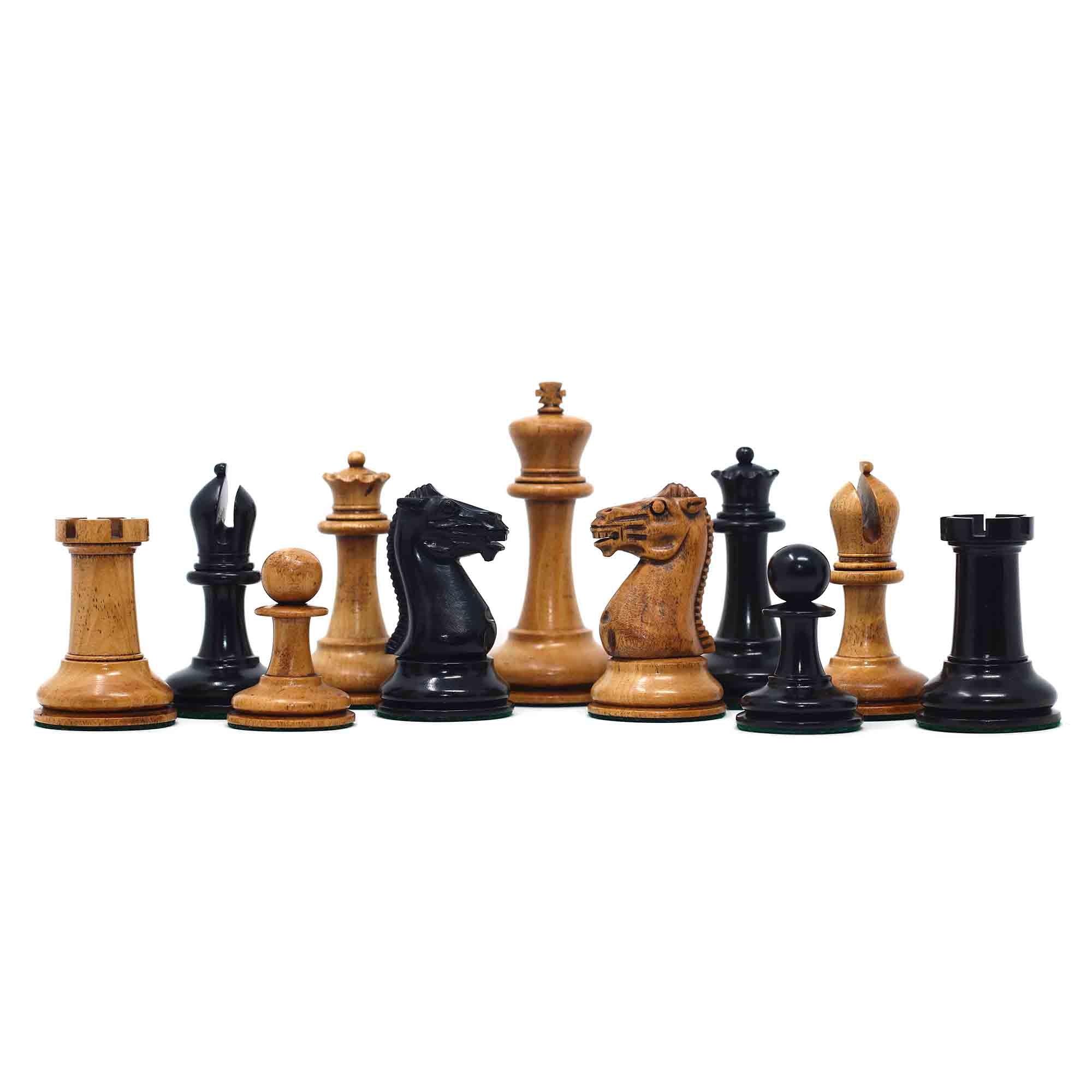 Walter Grimshaw 1854 Circa Reproduction Staunton Distressed Antiqued/Ebony Chess Set