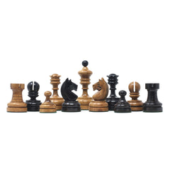 Reproduction Vintage 1930 German Knubbel 3.5" Chess Set in Distressed Antiqued and Ebonised Box wood