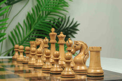 Piatigorsky 1963 Reproduction Staunton 4.5" Chess Pieces Mahogany Gilded/Distressed Boxwood