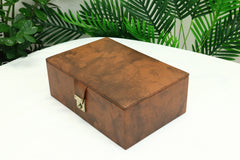 Brown Leatherette Chess Presentation Coffer with straight compartments for 4.125" to 4.4" Chess Pieces