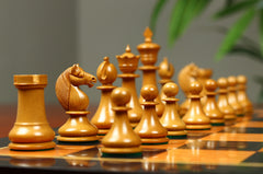 1830 Dublin Style Reproduced Historical Chess Set - 3.75" King Height in Antiqued Boxwood & Ebony Wood