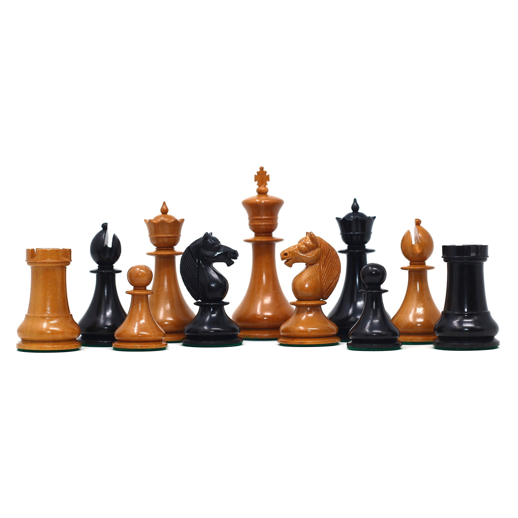 1830 Dublin Style Reproduced Historical Chess Set - 3.75" King Height in Antiqued Boxwood & Ebony Wood