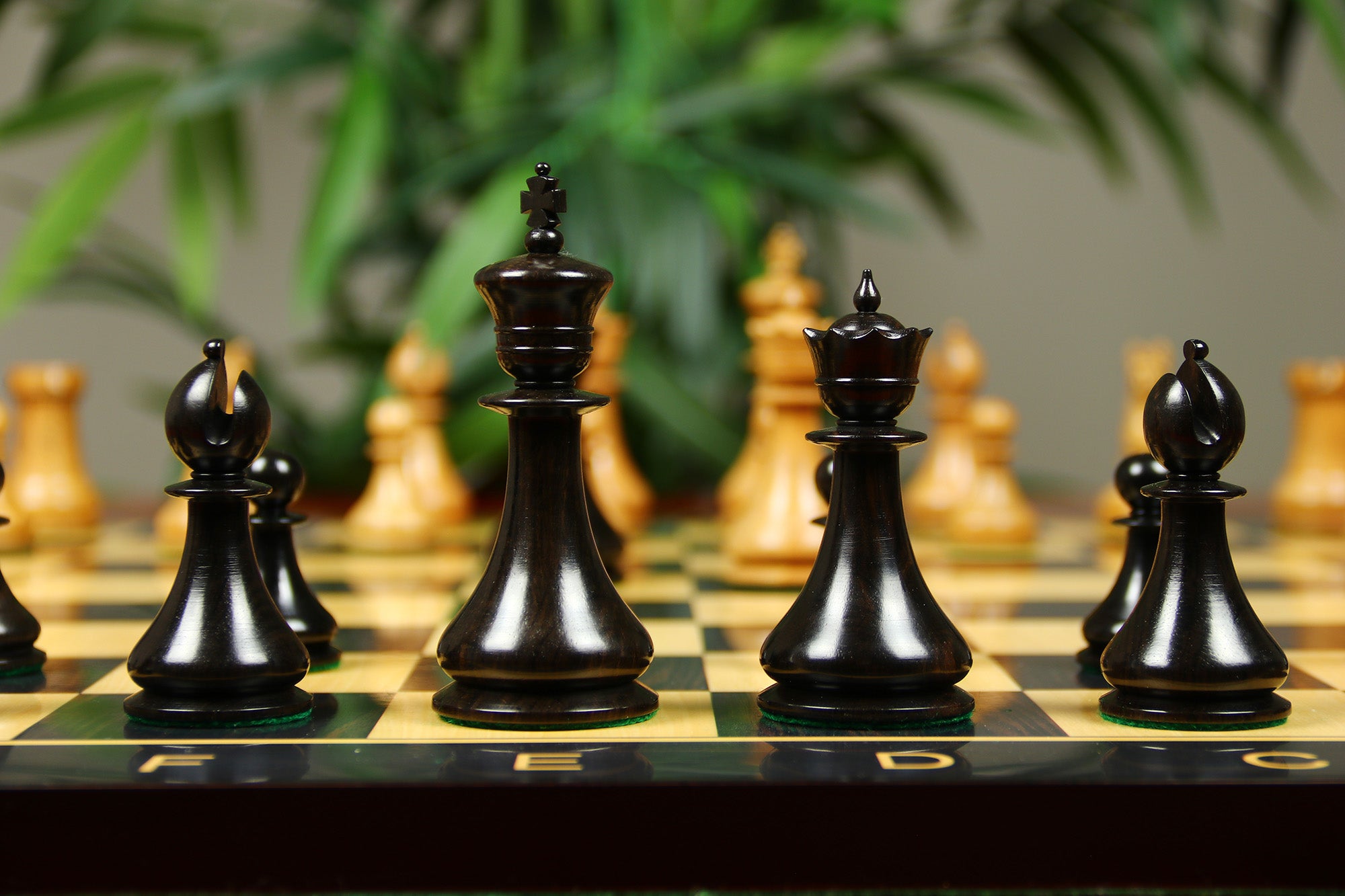 1830 Dublin Style Reproduced Historical Chess Set - 3.75" King Height in Distressed Boxwood & Ebony Wood