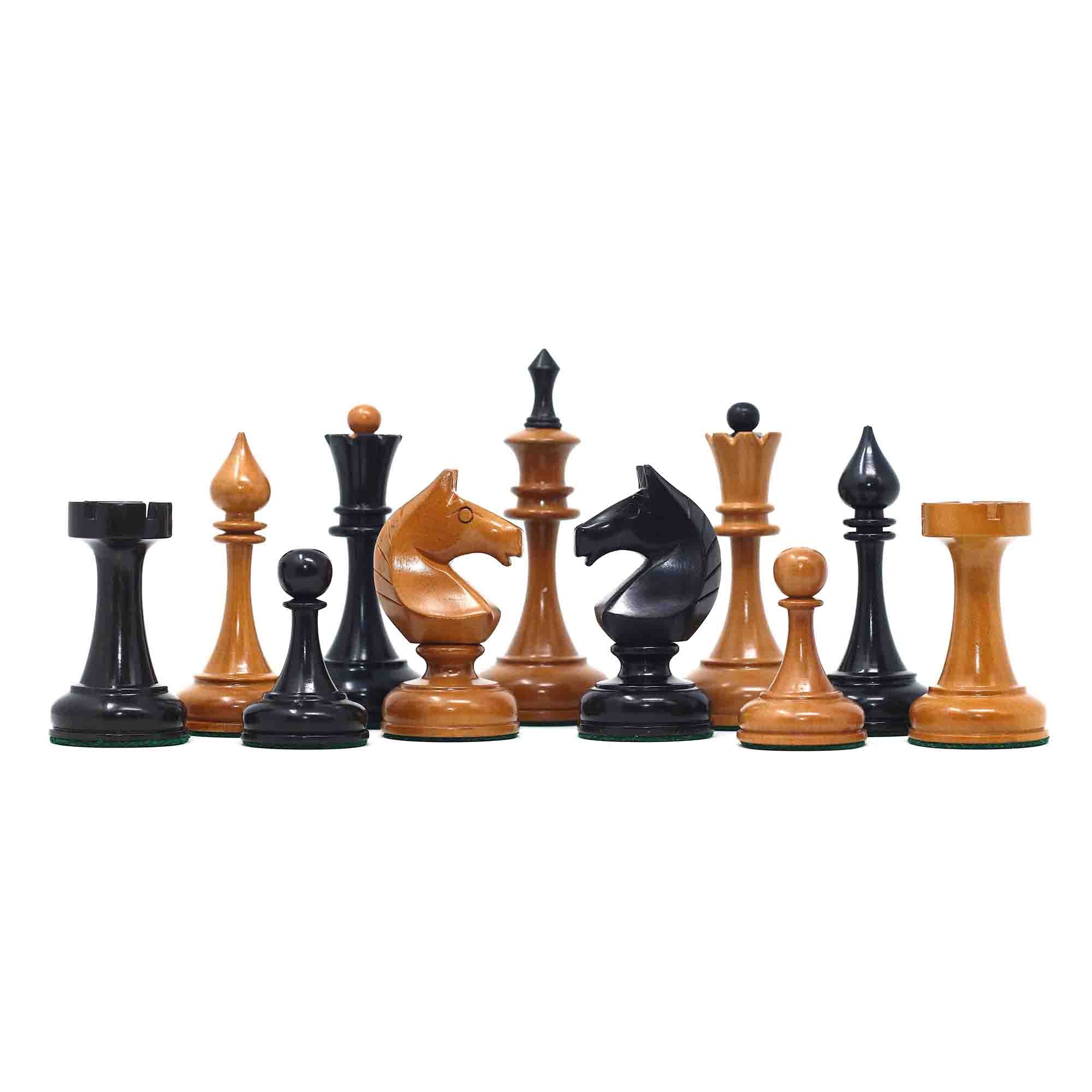 Soviet USSR 1970 Reproduced 4" Chess set in Ebony and Antiqued Boxwood