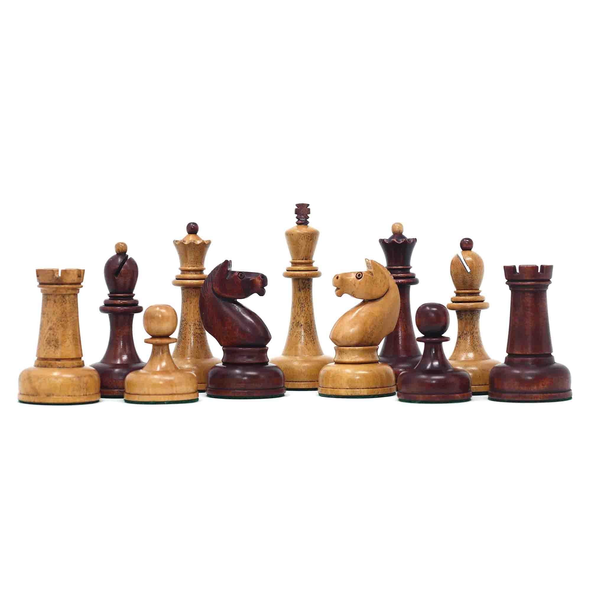 1962 Soviet Championship Historical Reproduced Tal Chess set 4" - Distressed and Mahogany Stained Boxwood