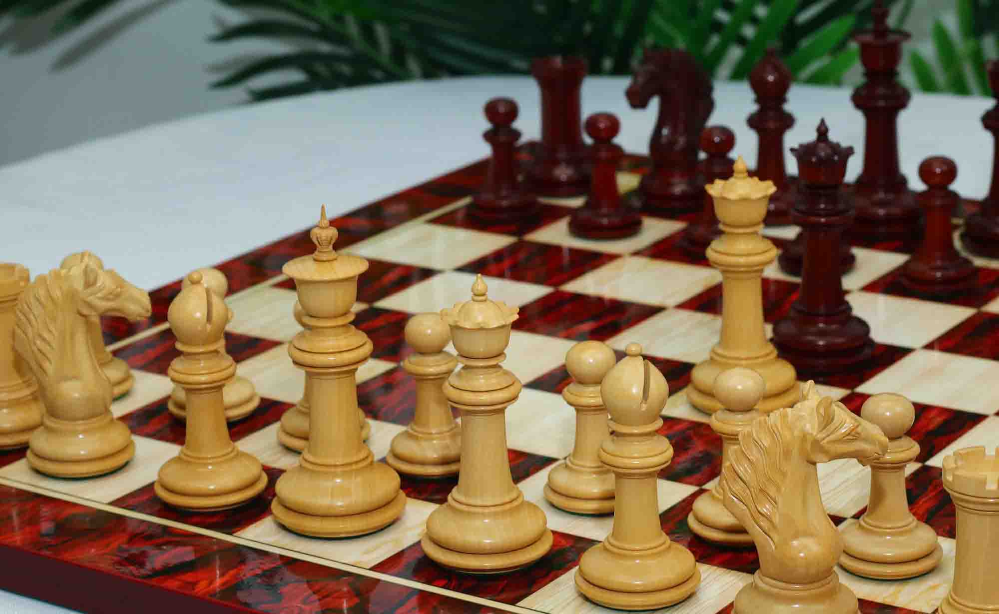 Macedon Series Luxury Staunton 4.4" Boxwood and Bud Rosewood wood Chess set