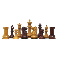 Jaques Zukertort 1875 Reproduction Library 3.5" Chessmen in Original Aged Antique Look/Mahogany Gilded Boxwood