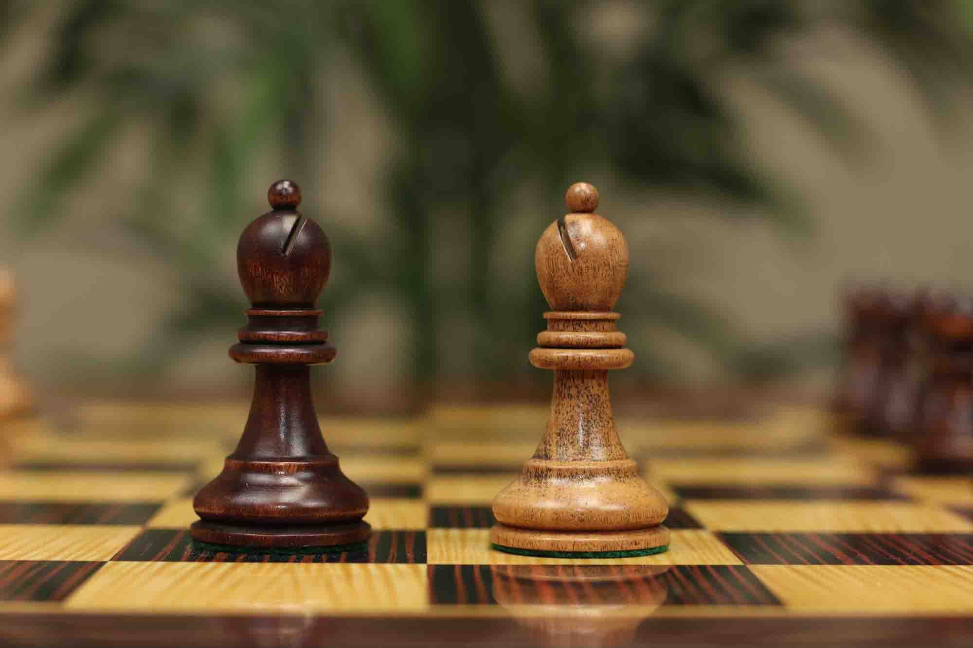 Fischer-Spassky / 1972 World Championship 3.75" Distressed Boxwood/Mahogany Stained Chessmen