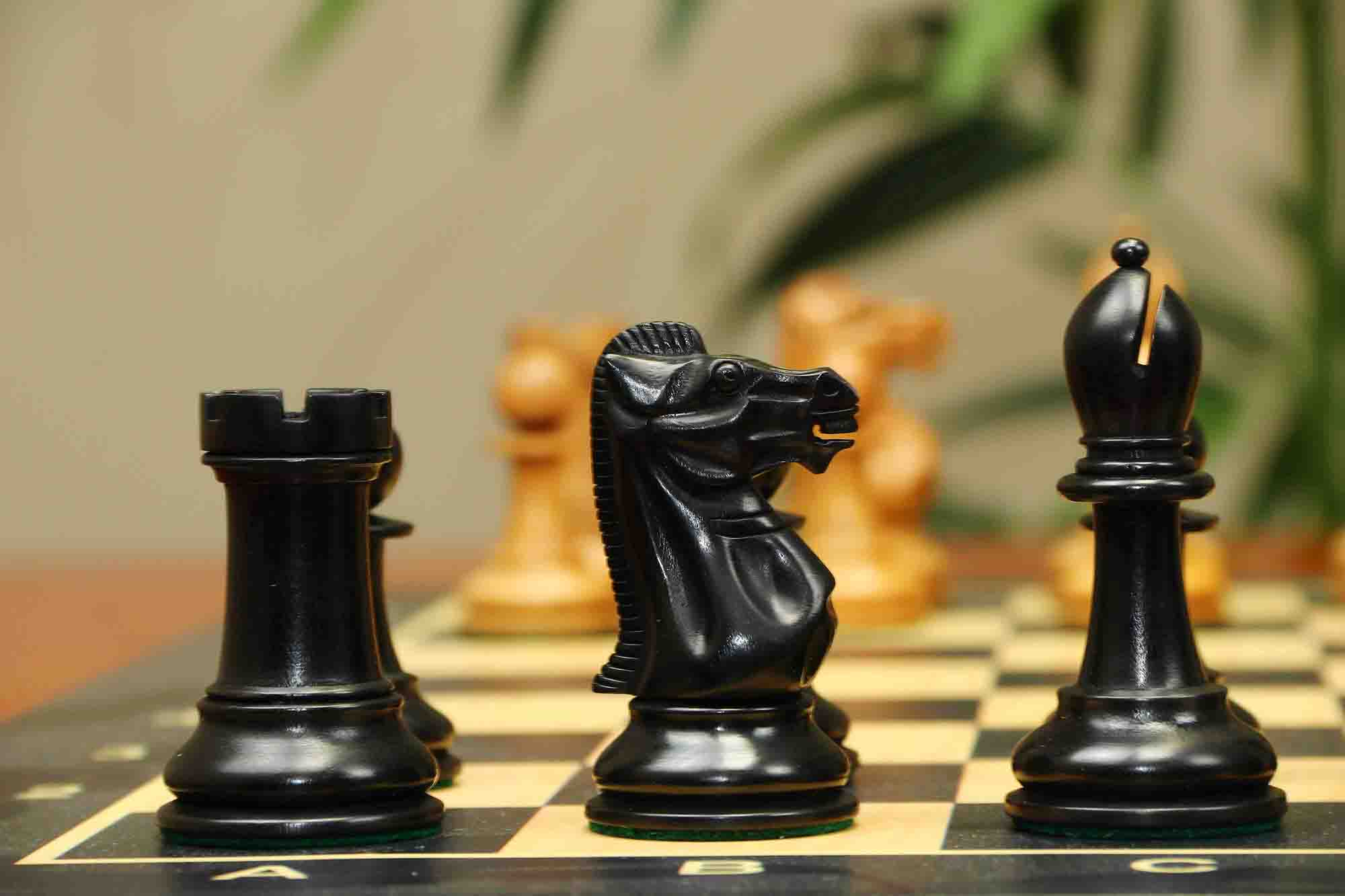 17th Olympiad Havana 1966 Circa Reproduction 3.78" Staunton Chessmen Distressed/Ebonised Boxwood