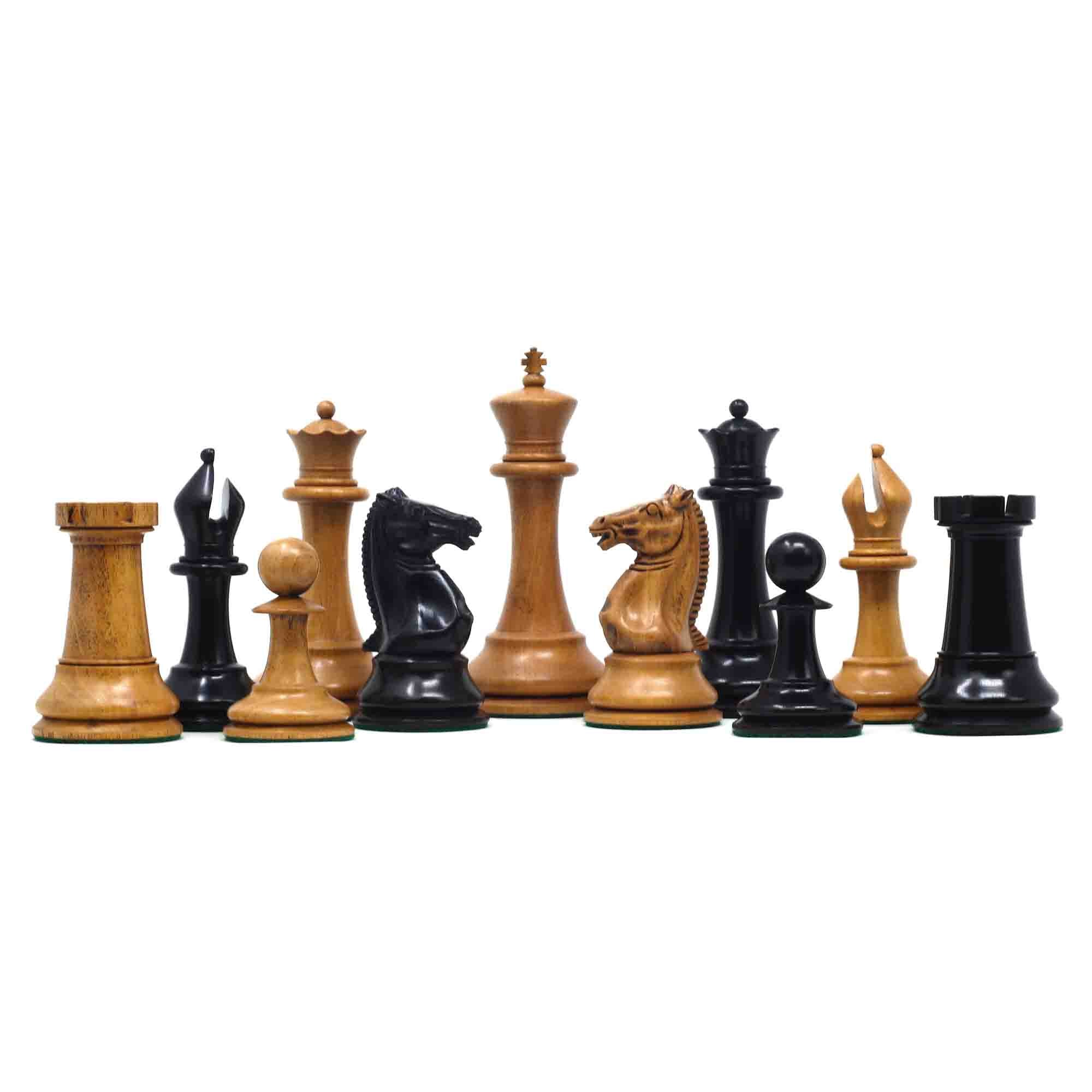 1851-52 Early 2880 Jaques of London Reproduced Vintage 4.4" Chess set Distressed Boxwood/Ebony Wood wood