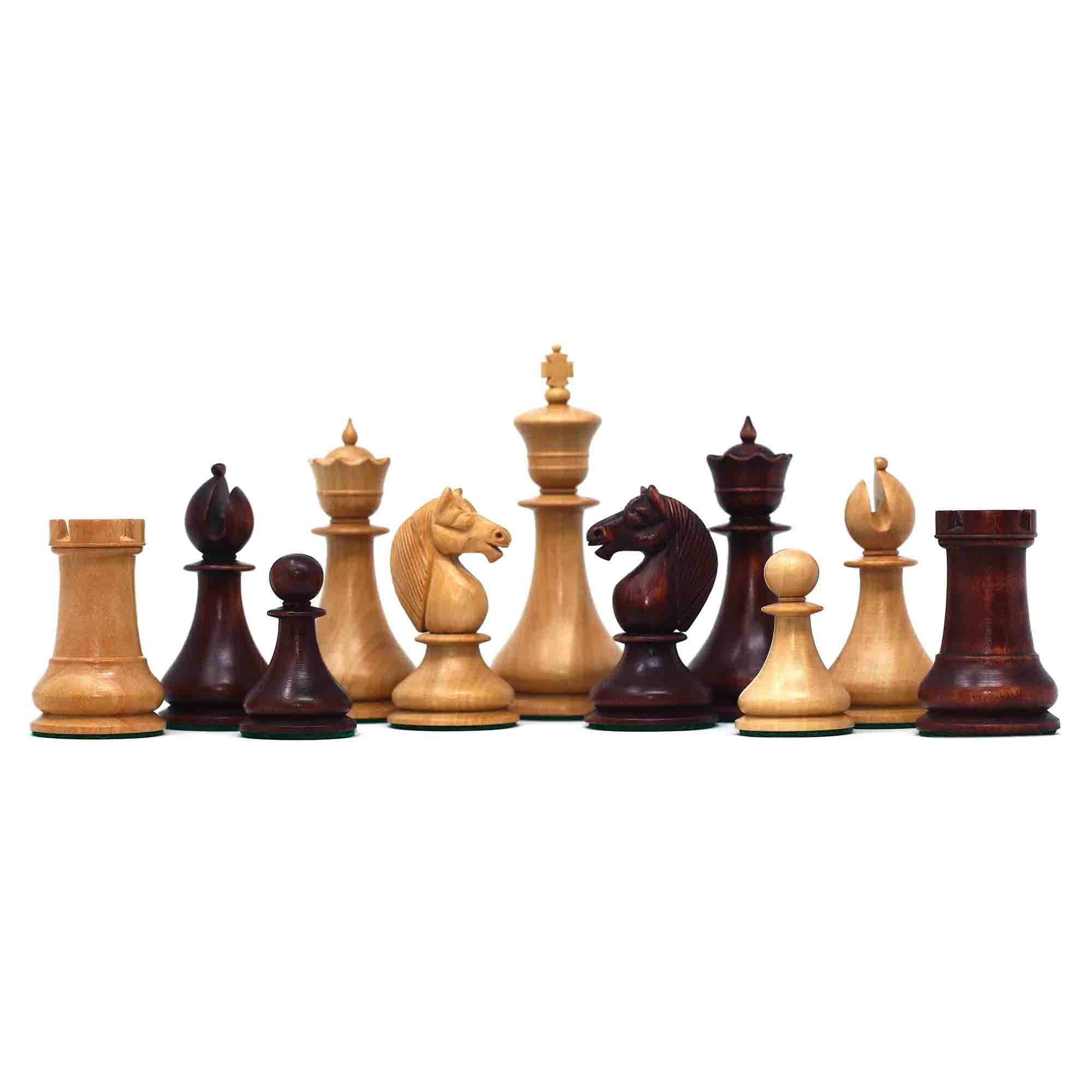 1830 Dublin Style Reproduced Historical Chess Set - 3.75" King Height in Natural & Mahogany Stained Boxwood