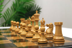 The Jaques Tournament Anderssen “Drop-Jaw” Replica Chessmen Natural & Mahogany Gilded Boxwood– 4.4" King