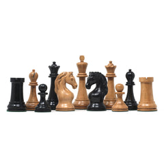 Piatigorsky 1963 Reproduction Staunton 4.5" Chess Pieces Ebony/Distressed Boxwood