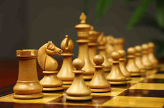 1830 Dublin Style Reproduced Historical Chess Set - 3.75" King Height in Natural & Mahogany Stained Boxwood