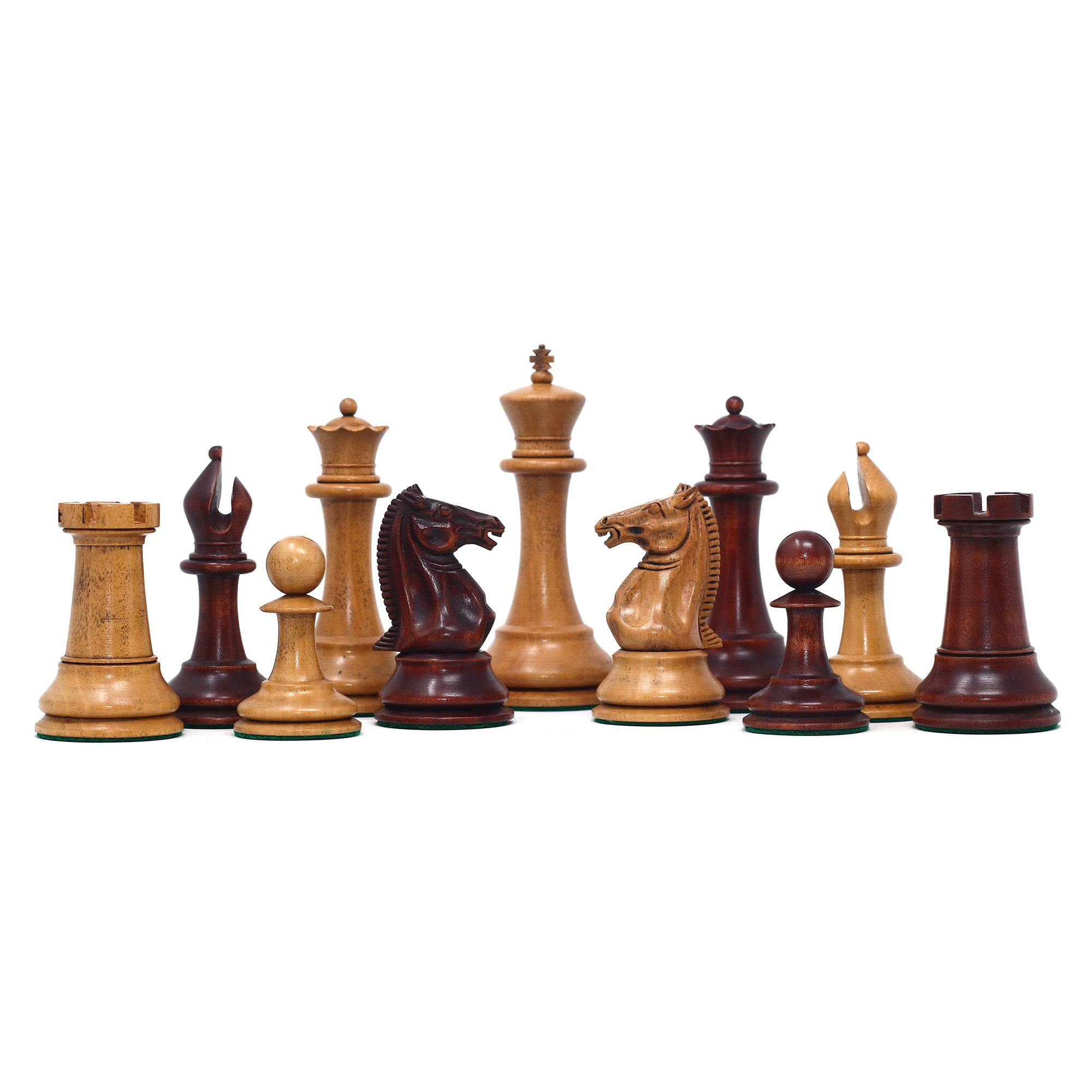 1851-52 Early 2880 Jaques of London Reproduced Vintage 4.4" Chess set Distressed/Mahogany Stained Boxwood wood