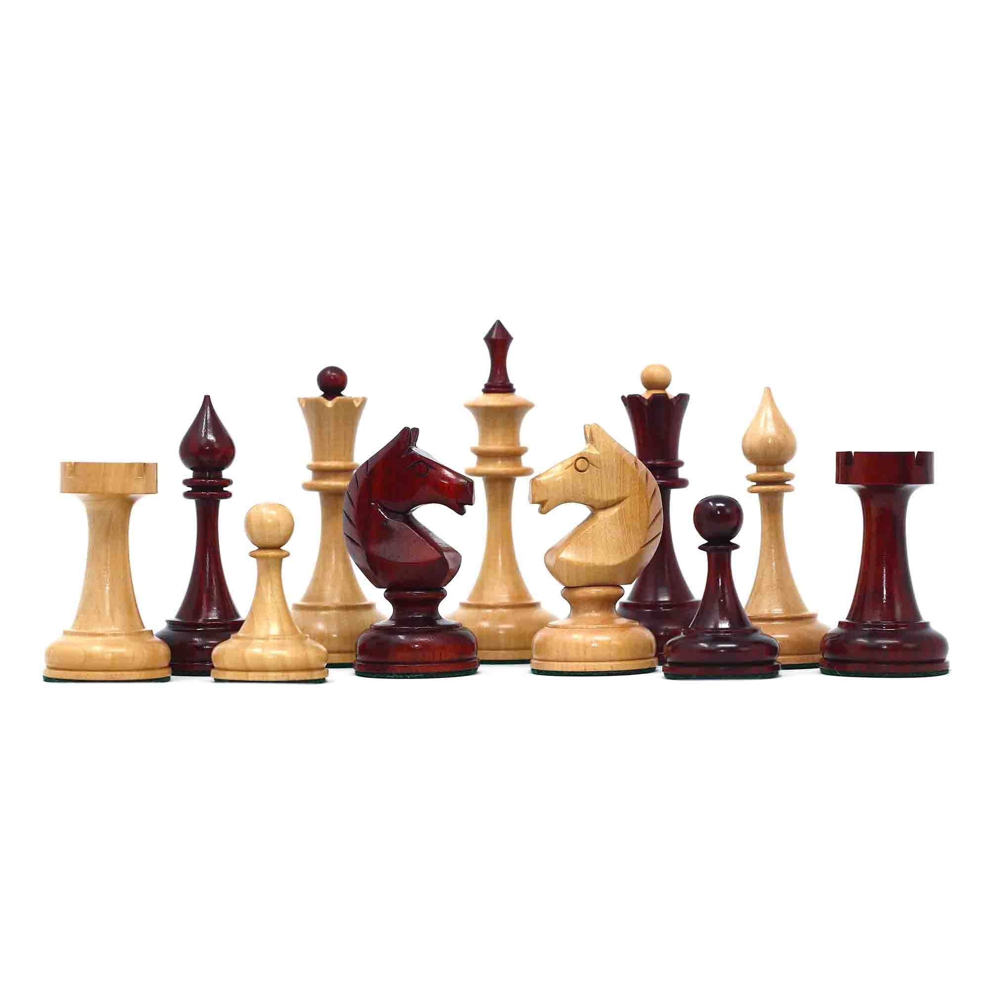 Soviet USSR 1970 Reproduced 4" Chess set in African Padouk and Natural Boxwood